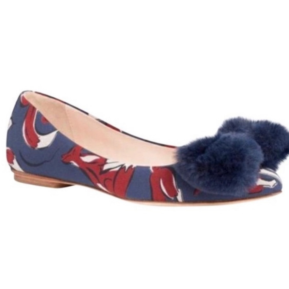 Kate Spade pointed toe flats with blue faux fur bow
